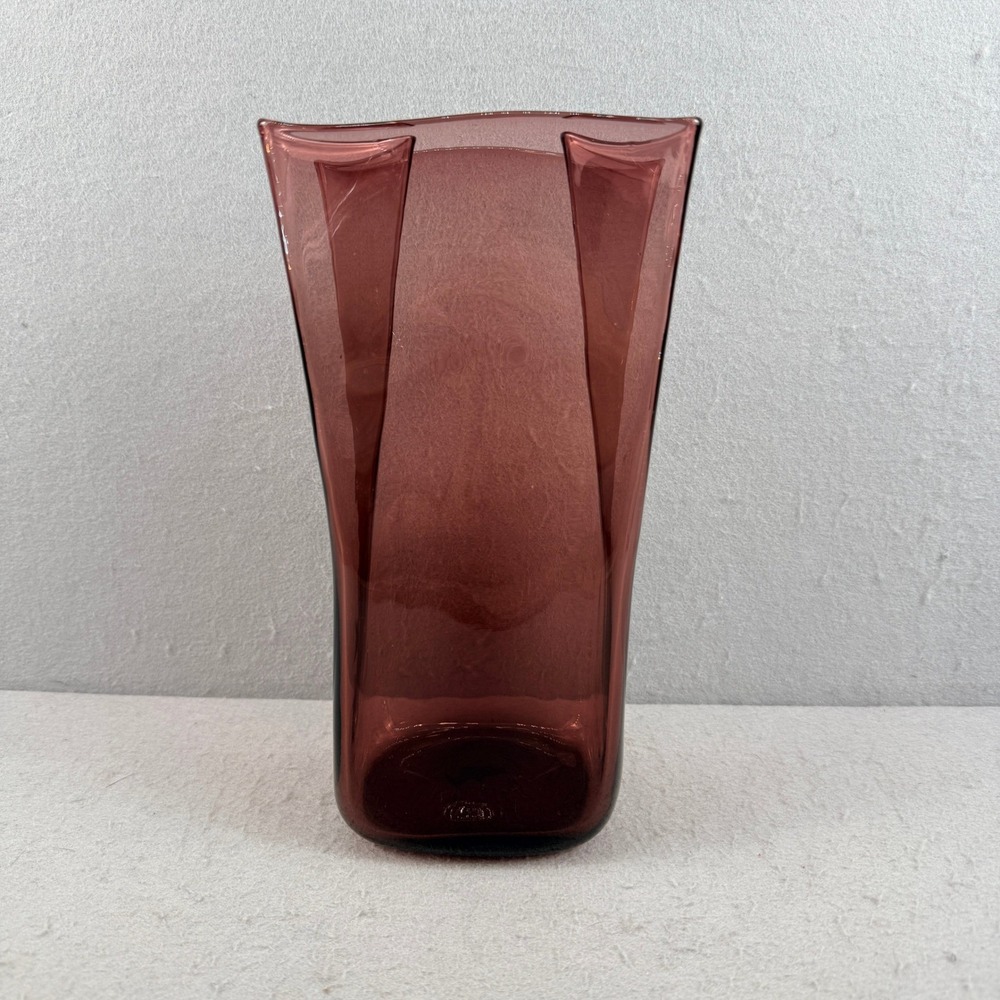 Blenko 8813M Art Glass Paper Bag Vase‎ Amethyst Purple Signed 2018 10" MCM